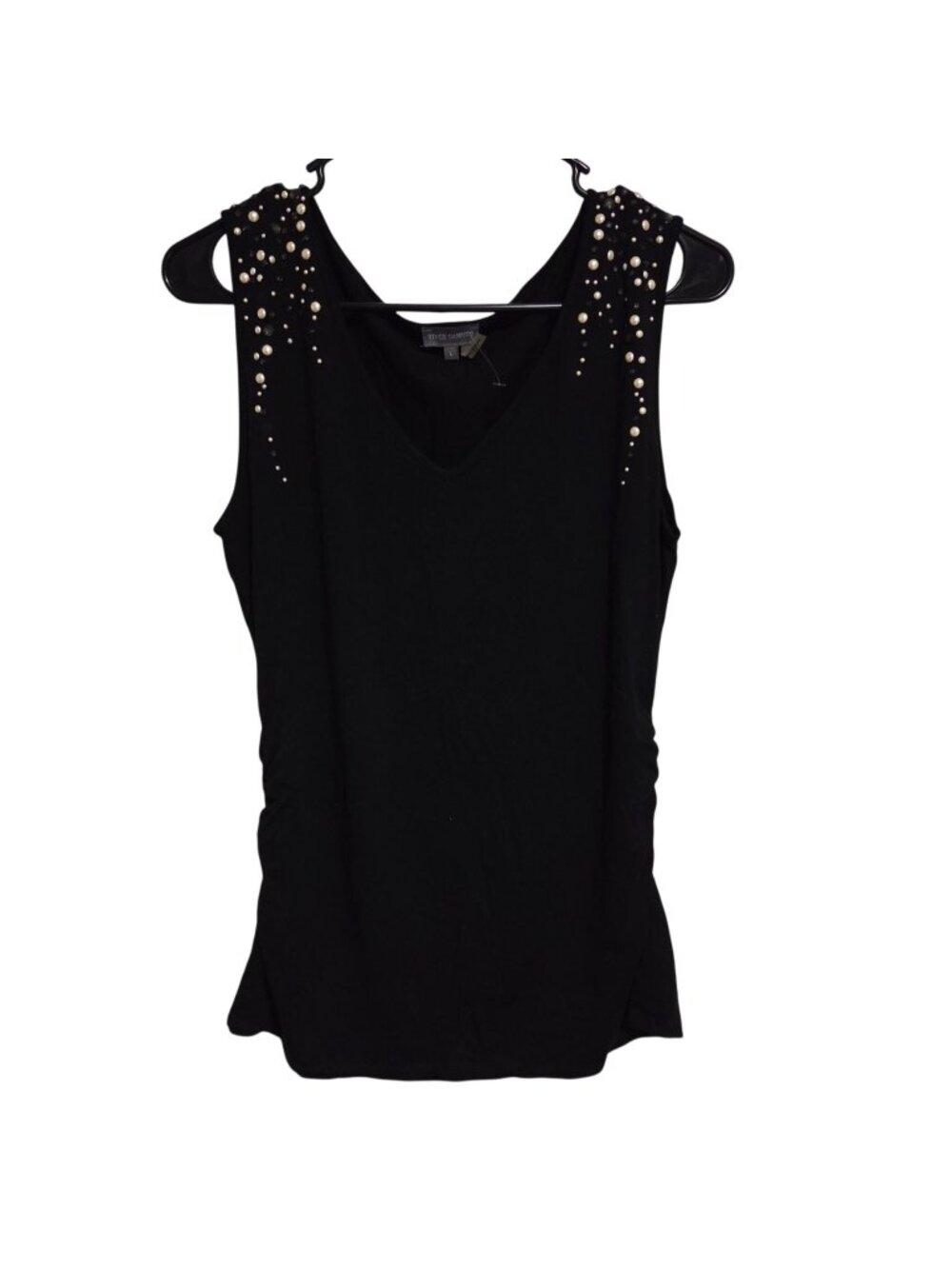 Vince Camuto Top Womens Size Large Black Sleeveless Pearl Bead Embellishments